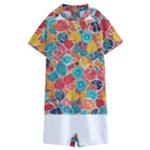 floral and leaves pattern Kids  Boyleg Half Suit Swimwear