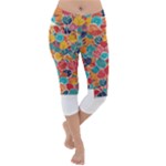 floral and leaves pattern Lightweight Velour Capri Yoga Leggings