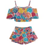 floral and leaves pattern Kids  Off Shoulder Skirt Bikini