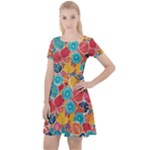 floral and leaves pattern Cap Sleeve Velour Dress 