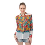 floral and leaves pattern Long Sleeve Chiffon Shirt