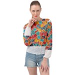 floral and leaves pattern Banded Bottom Chiffon Top