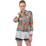 floral and leaves pattern Long Sleeve Satin Shirt