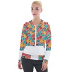 floral and leaves pattern Velvet Zip Up Jacket