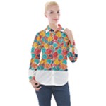 floral and leaves pattern Women s Long Sleeve Pocket Shirt