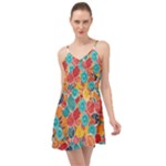 floral and leaves pattern Summer Time Chiffon Dress