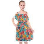 floral and leaves pattern Kids  Cut Out Shoulders Chiffon Dress