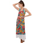 floral and leaves pattern V-Neck Chiffon Maxi Dress