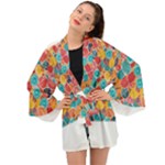 floral and leaves pattern Long Sleeve Kimono