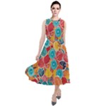 floral and leaves pattern Round Neck Boho Dress