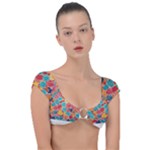 floral and leaves pattern Cap Sleeve Ring Bikini Top