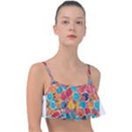 floral and leaves pattern Frill Bikini Top