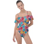 floral and leaves pattern Frill Detail One Piece Swimsuit