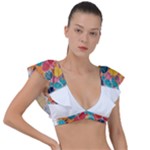 floral and leaves pattern Plunge Frill Sleeve Bikini Top