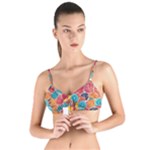 floral and leaves pattern Tie Up Cut Bikini Top