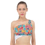 floral and leaves pattern Spliced Up Bikini Top 