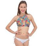 floral and leaves pattern Cross Front Halter Bikini Top