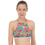 floral and leaves pattern Halter Bikini Top