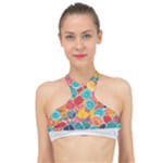 floral and leaves pattern High Neck Bikini Top