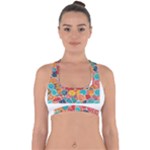 floral and leaves pattern Cross Back Hipster Bikini Top 