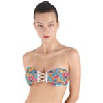 floral and leaves pattern Twist Bandeau Bikini Top