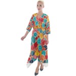 floral and leaves pattern Quarter Sleeve Wrap Front Maxi Dress