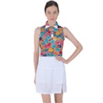 floral and leaves pattern Women s Sleeveless Polo T-Shirt