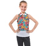 floral and leaves pattern Kids  Sleeveless Polo T-Shirt