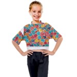 floral and leaves pattern Kids Mock Neck T-Shirt