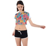 floral and leaves pattern Tie Back Short Sleeve Crop T-Shirt