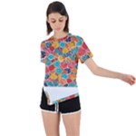 floral and leaves pattern Asymmetrical Short Sleeve Sports T-Shirt