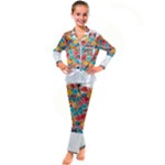 floral and leaves pattern Kids  Satin Long Sleeve Pajamas Set