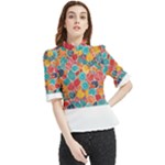 floral and leaves pattern Frill Neck Blouse