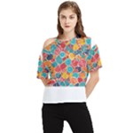 floral and leaves pattern One Shoulder Cut Out T-Shirt