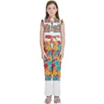 floral and leaves pattern Kids  Sleeveless Ruffle Edge Band Collar Chiffon One Piece