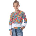 floral and leaves pattern Kids  Long Sleeve T-Shirt with Frill 