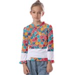 floral and leaves pattern Kids  Frill Detail T-Shirt