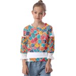 floral and leaves pattern Kids  Cuff Sleeve Top