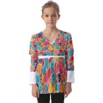 floral and leaves pattern Kids  V Neck Casual Top