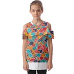 floral and leaves pattern Fold Over Open Sleeve Top