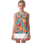 floral and leaves pattern Kids  Pilgrim Collar Ruffle Hem Dress