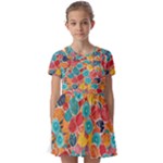 floral and leaves pattern Kids  Short Sleeve Pinafore Style Dress