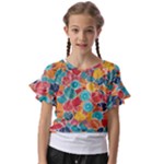 floral and leaves pattern Kids  Cut Out Flutter Sleeves