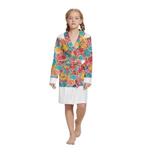 floral and leaves pattern Kids  Long Sleeve Velvet Lounge Robe from ArtsNow.com