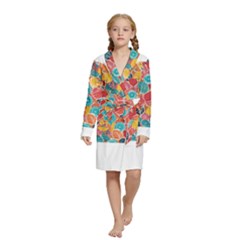 floral and leaves pattern Kids  Long Sleeve Velvet Lounge Robe from ArtsNow.com