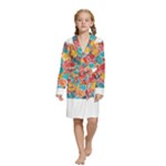 floral and leaves pattern Kids  Long Sleeve Velvet Lounge Robe