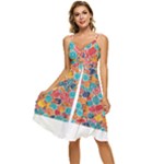 floral and leaves pattern Sleeveless Tie Front Chiffon Dress