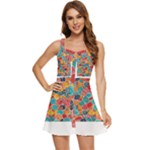 floral and leaves pattern Ruffle Edge Bra Cup Chiffon Mini Dress