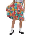 floral and leaves pattern Kids  Ruffle Flared Wrap Midi Skirt