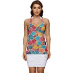 floral and leaves pattern Sleeveless Wide Square Neckline Ruched Bodycon Dress